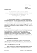 Statement by the Delegation of France on the adoption by the French Government of a government action programme against violence and discrimination committed in relation to sexual orientation and gender identity, on 31 October 2012