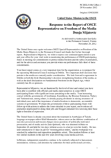 Statement by the Delegation of the United States in response to the report by the OSCE Representative on Freedom of the Media, Ms. Dunja Mijatovic