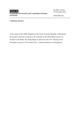 Statement by the Delegation of the former Yugoslav Republic of Macedonia in response to the report by the OSCE Representative on Freedom of the Media, Ms. Dunja Mijatovic