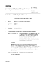 Diario de la 702ª Sesión plenaria del Foro de Cooperación en materia de Seguridad  