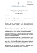 Declaración de Andorra en Respuesta al Ministro de Asuntos Exteriores de Ucrania, S.E. Leonid Kozhara