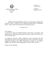 Statement by the Delegation of Italy on the parliamentary elections in Italy, to be held on 24 and 25 February 2013