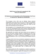 Statement by the Irish Presidency of the Council of the EU in response to the opening statement of the FSC Chairmanship of Liechtenstein by Ambassador Maria-Pia Kothbauer