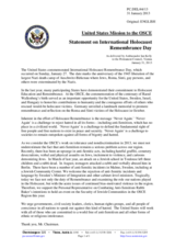 Statement by the Delegation of the United States on the International Holocaust Remembrance Day on 27 January 2013