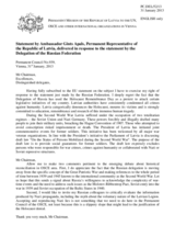 Statement by the Delegation of Latvia in response to the statement by the Delegation of the Russian Federation on the International Holocaust Remembrance Day on 27 January 2013