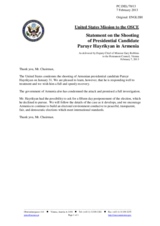 Statement by the Delegation of the United States on the shooting of presidential candidate Mr. P. Hayrikyan in Armenia