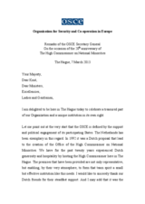 Remarks of the OSCE Secretary General on the Occasion of the 20th anniversary of the High Commissioner on National Minorities 
