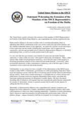 Statement by the Delegation of the United States on the extension of the mandate of the OSCE Representative on Freedom of the Media