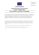 Statement by the Irish Presidency of the Council of the EU on the mandate of the OSCE Office in Baku