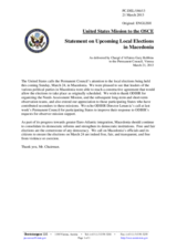 Statement by the Delegation of the United States on the local elections in the former Yugoslav Republic of Macedonia, to be held on 24 March 2013 