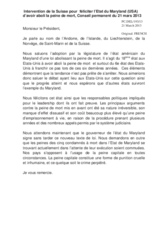 Intervention de la Suisse pour féliciter l’Etat du Maryland (USA) d’avoir aboli la peine de mort