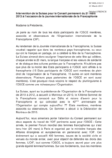 Intervention de la Suisse pour le Conseil permanent du 21 mars 2013 à l’occasion de la journée internationale de la Francophonie