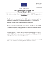 Statement by the Irish Presidency of the Council of the EU on the Decision by the OSCE Parliamentary Assembly Bureau to reactivate the 1997 Co-operation Agreement between the OSCE Parliamentary Assembly and the OSCE ODIHR