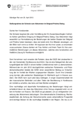 Stellungnahme der Schweiz zum Abkommen im Belgrad-Pristina Dialog