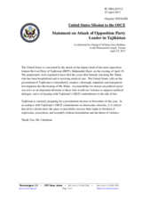 Statement by the Delegation of the United States on the attack on Mr. Makhmadali Khait in Tajikistan