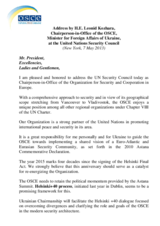 Address by the OSCE Chairperson-in-Office, Ukrainian Foreign Minister Leonid Kozhara