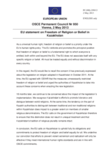 Statement by the Irish Presidency of the Council of the EU on the freedom of religion or belief in Kazakhstan