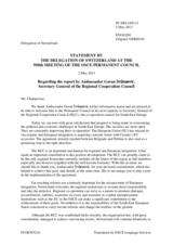 Statement by the Delegation of Switzerland in response to the address by the Secretary General of the Regional Cooperation Council, Mr. Goran Svilanović