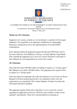 Statement by the Delegation of Norway on the administrative fines imposed on the non-governmental organization Golos in the Russian Federation