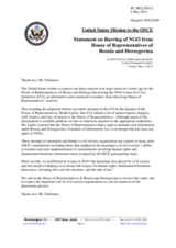 Statement by the Delegation of the United States on the barring of the non-governmental organization Centre for Civic Initiatives from the House of Representatives in Bosnia and Herzegovina