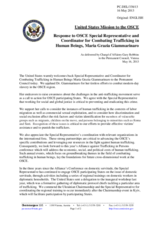 Statement by the Delegation of the United States in response to the report by the Special Representative and Co-ordinator for Combating Trafficking in Human Beings, Dr. Maria Grazia Giammarinaro