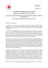 Statement by the Delegation of Turkey in response to the report by the Special Representative and Co-ordinator for Combating Trafficking in Human Beings, Dr. Maria Grazia Giammarinaro