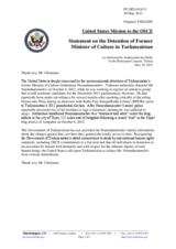 Statement by the Delegation of the United States on the detention of former Minister of Culture in Turkmenistan