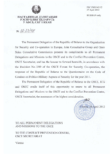 Response by the Delegation of Belarus to the Questionnaire on the Code of Conduct on Politico-Military Aspects of Security