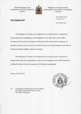 Response by the Delegation of Canada to the Questionnaire on the Code of Conduct on Politico-Military Aspects of Security Response by the Delegation of Canada to the Questionnaire on the Code of Conduct on Politico-Military Aspects of Security