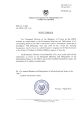 Response by the Delegation of Cyprus to the Questionnaire on the Code of Conduct on Politico-Military Aspects of Security Response by the Delegation of Cyprus to the Questionnaire on the Code of Conduct on Politico-Military Aspects of Security