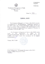 Response by the Delegation of Italy to the Questionnaire on the Code of Conduct on Politico-Military Aspects of Security