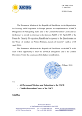 Response by the Delegation of Kazakhstan to the Questionnaire on the Code of Conduct on Politico-Military Aspects of Security