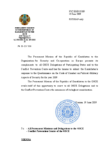 Response by the Delegation of Kazakhstan to the Questionnaire on the Code of Conduct on Politico-Military Aspects of Security