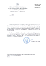 Response by the Delegation of Romania to the Questionnaire on the Code of Conduct on Politico-Military Aspects of Security