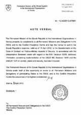 Response by the Delegation of Slovakia to the Questionnaire on the Code of Conduct on Politico-Military Aspects of Security Response by the Delegation of Slovakia to the Questionnaire on the Code of Conduct on Politico-Military Aspects of Security