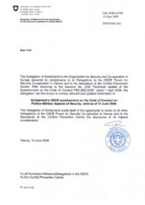 Response by the Delegation of Switzerland to the Questionnaire on the Code of Conduct on Politico-Military Aspects of Security