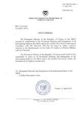 Response by the Delegation of Cyprus to the Questionnaire on the Code of Conduct on Politico-Military Aspects of Security Response by the Delegation of Cyprus to the Questionnaire on the Code of Conduct on Politico-Military Aspects of Security