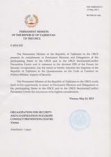 Response by the Delegation of Tajikistan to the Questionnaire on the Code of Conduct on Politico-Military Aspects of Security