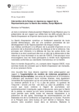 Intervention de la Suisse en réponse au rapport de la Représentante pour la liberté des médias, Dunja Mijatovic