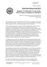 Statement by the Delegation of the United States in response to the report by the OSCE Project Co-ordinator in Uzbekistan, Ambassador György Szabó