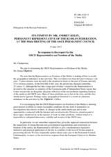 Statement by the Delegation of the Russian Federation in response to the report by the OSCE Representative on Freedom of the Media, Ms. Dunja Mijatović 13 June 2013