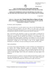   Opening statement of the Lithuanian FSC Chairmanship by Ambassador Dalius Čekuolis, Political Director, Ministry of Foreign Affairs of Lithuania
