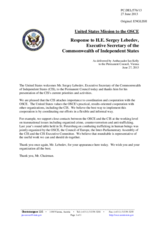 Statement by the Delegation of the United States in response to the address by the Executive Secretary of the Commonwealth of Independent States, H.E. Sergey Lebedev