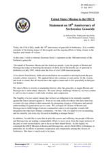 Statement by the Delegation of the United States on the Eighteenth anniversary of the massacre in Srebrenica, Bosnia and Herzegovina