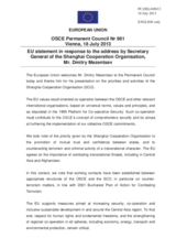 Statement by the Lithuanian Presidency of the Council of the EU in response to the address by the Secretary-General of the Shanghai Cooperation Organisation (SCO), Mr. Dmitry Mezentsev