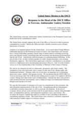 Statement by the Delegation of the United States in response to the report by the Head of the OSCE Office in Yerevan, Ambassador Andrey Sorokin