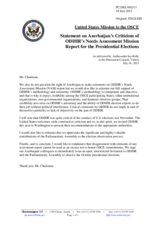 Statement by the Delegation of the United States on the Needs Assessment Mission Report of the OSCE Office for Democratic Institutions and Human Rights (ODIHR) on the presidential elections in Azerbaijan, to be held in October 2013 (ODIHR.GAL/51/13)