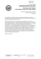 Statement by the Delegation of the United States on the Permanent Council Decision No. 1092 on the OSCE Project Co-ordinator in Baku