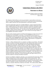 Statement by the Delegation of the United States on the situation of Roma in the OSCE area