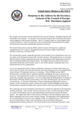 Statement by the Delegation of the United States in response to the address by the Secretary General of the Council of Europe, H.E. Thorbjørn Jagland